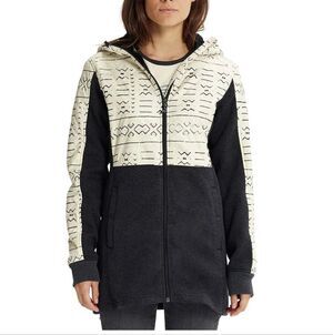 Burton WB Embry Full Zip Fleece Hooded Jacket Womens M Canvas Bogolanfini Aztec
